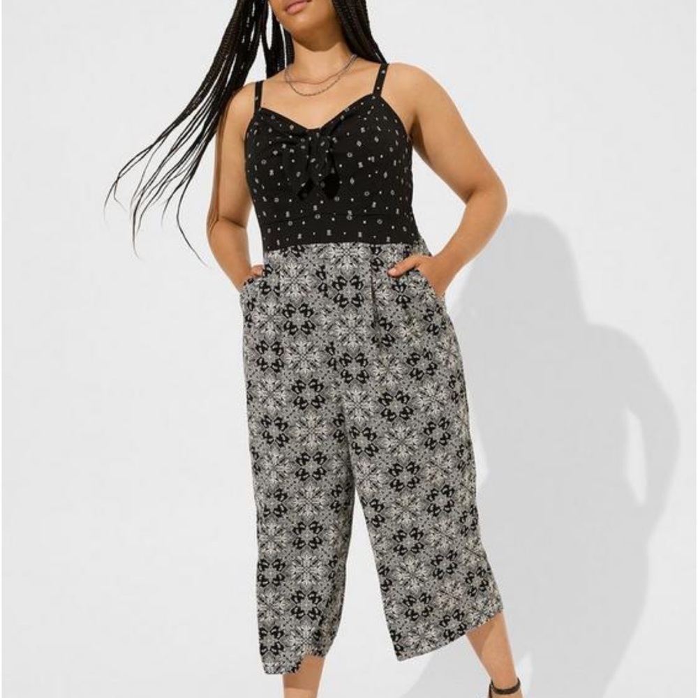 Torrid Tie Front Culotte Jumpsuit - Stretch Challis Black